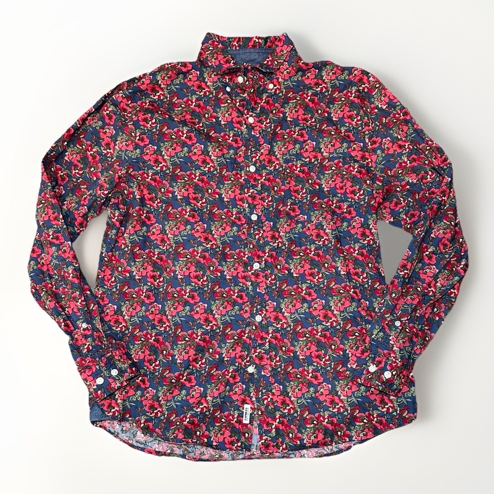EXPRESS Men's Red Multi Floral Button Down Long Sleeve Classic Dress Shirt LARGE